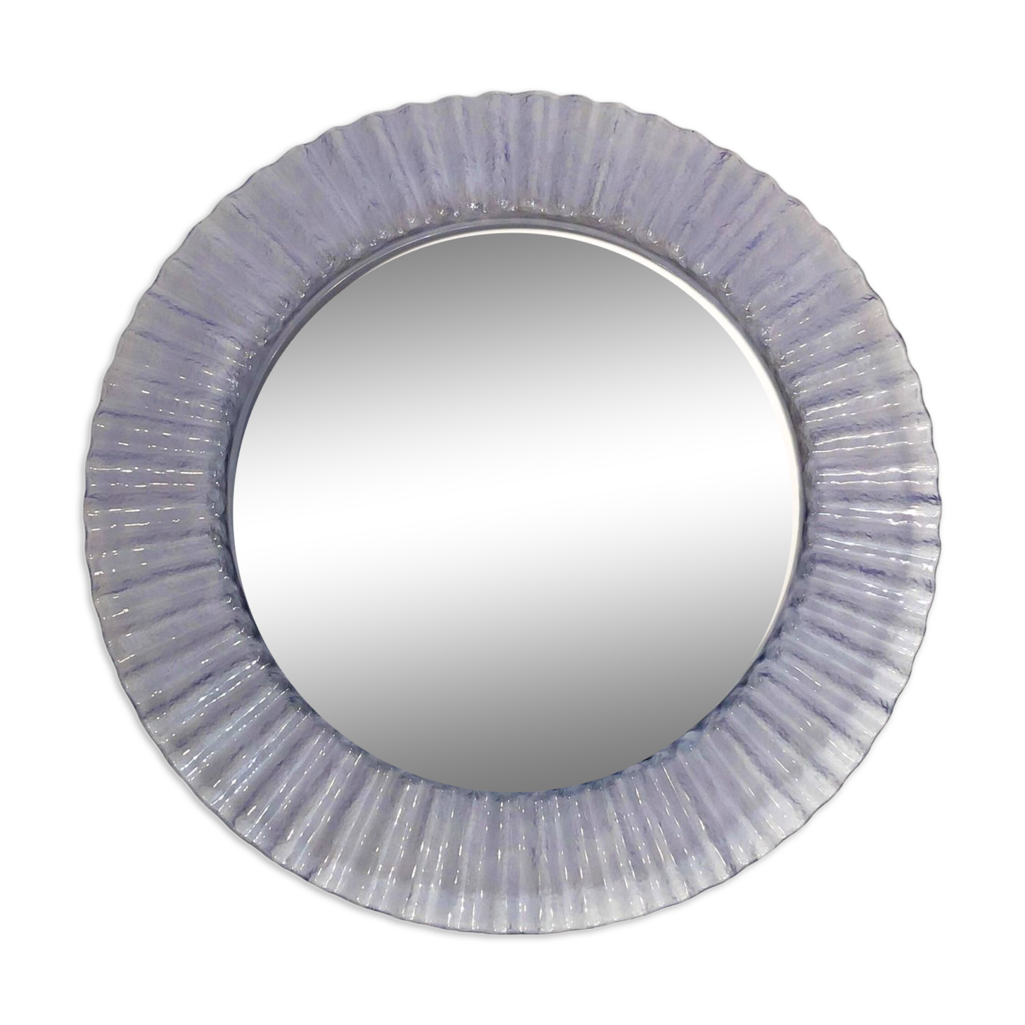 Acrylic Ice Wave Round Wall Mirror Italian 1970s Post-Modern 1980s Bathroom