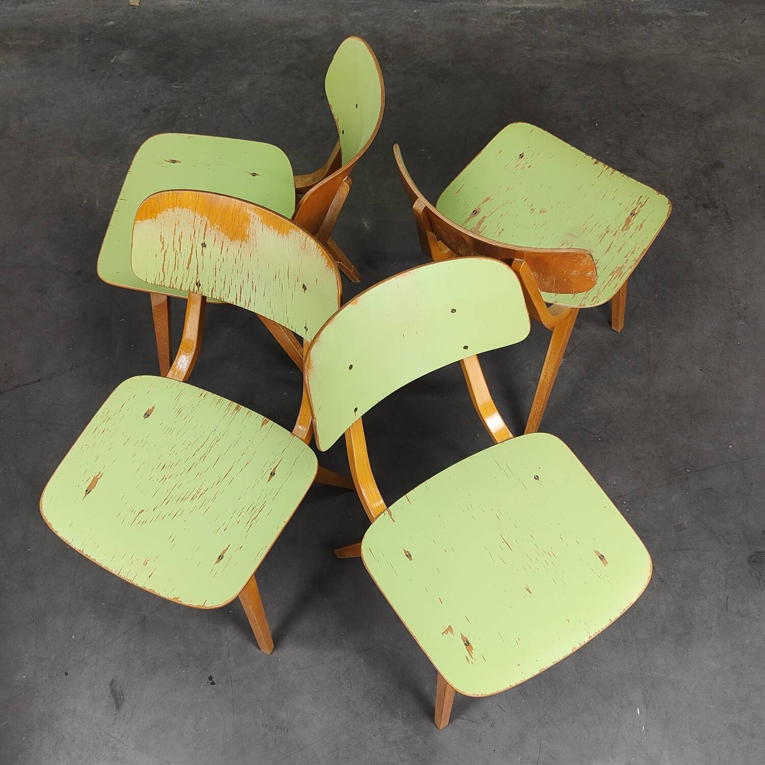Set of 4 Tatra Nabytok green wood chairs 1960