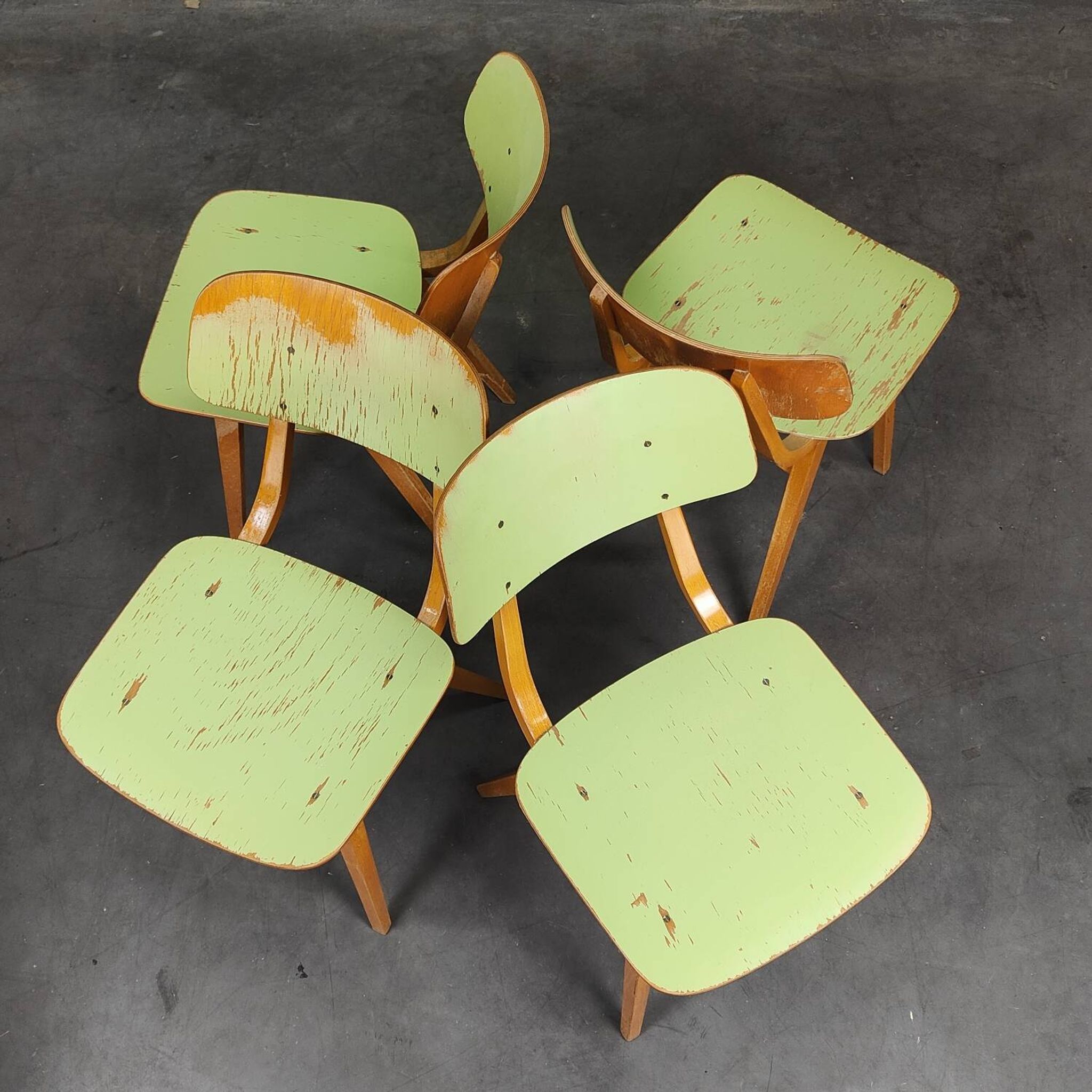 Set of 4 green wooden chairs Tatra Nabytok 1960