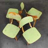 Set of 4 Tatra Nabytok green wood chairs 1960