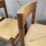 Set of 4 elm straw chairs from the 50s