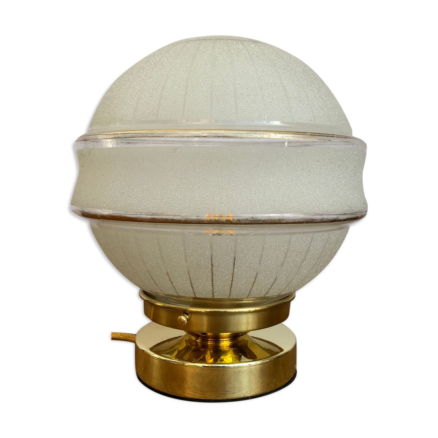 Vintage globe laying lamp in white frosted glass