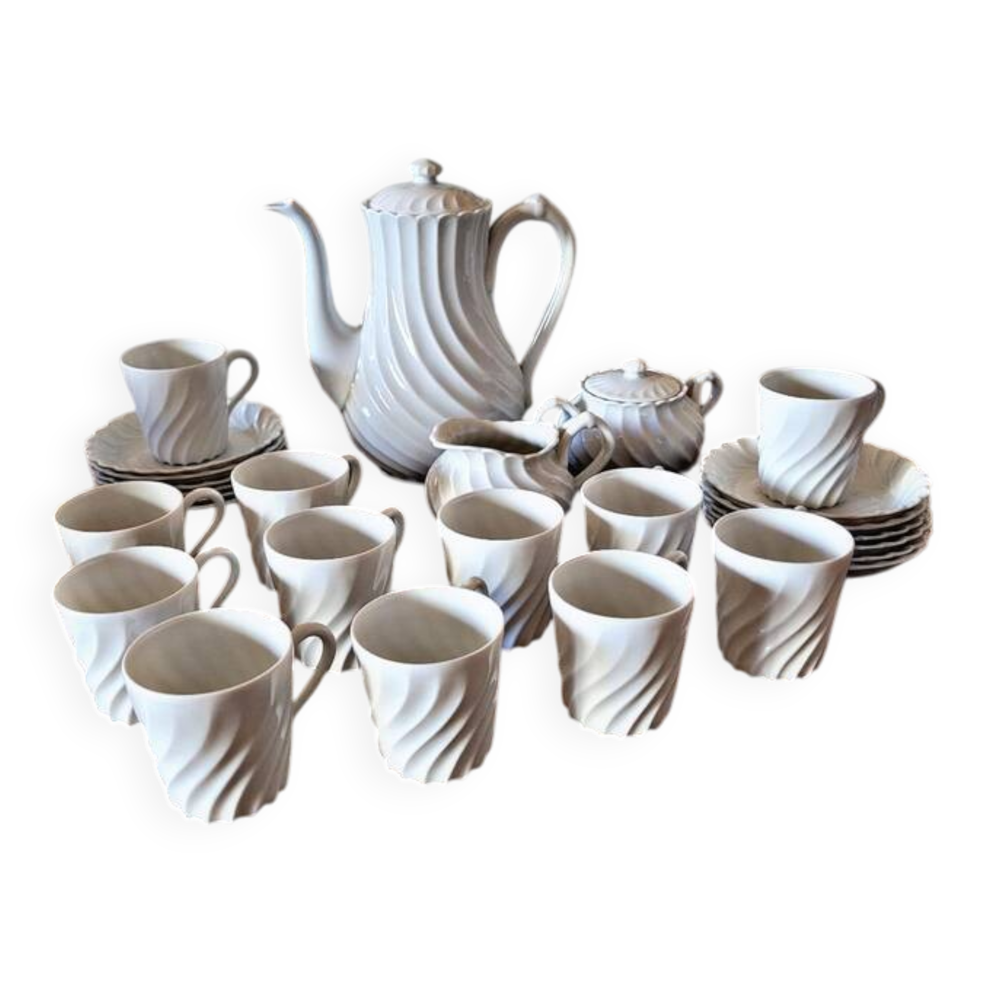Haviland Torse Blanc porcelain, 12 cups and accessories. Limoges