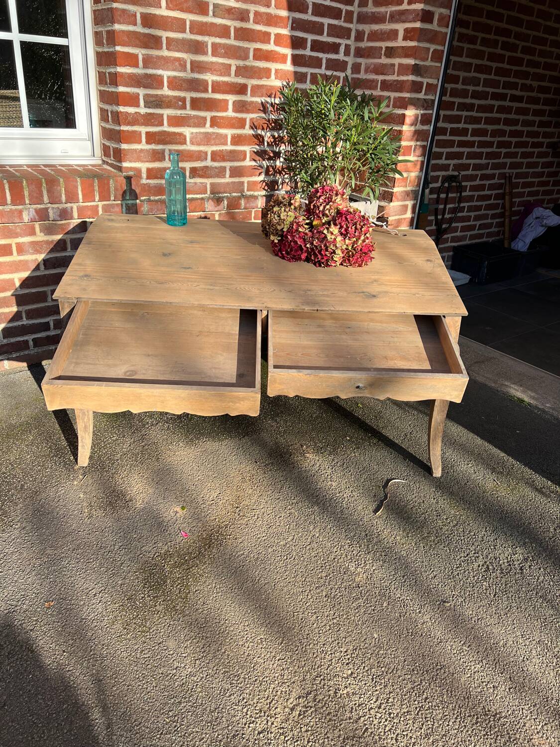Writing desk, school desk, old large model with 2 drawers