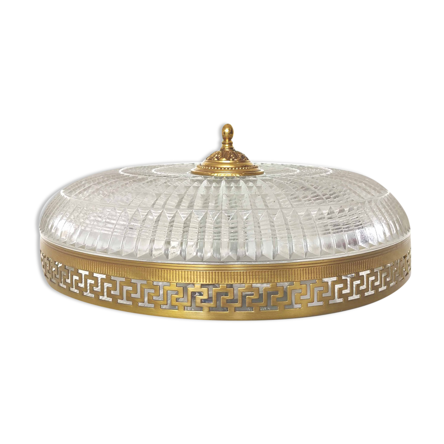 Ceiling lamp Lucien Gau glass and brass diameter 35cm