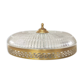 Ceiling lamp Lucien Gau glass and brass diameter 35cm