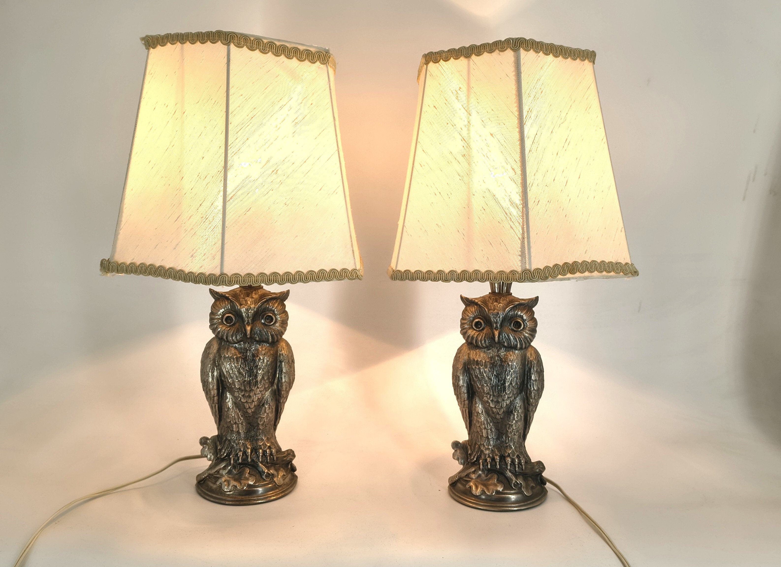 Pair of silver owl lamps by Loevsky & Loevsky, 1960s