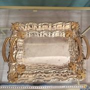 Pair of Nesting Tables Silver Metal Golden Decor Vine Leaf Maple