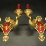 Pair of Empire style swan wall lights from Petitot - bronze & burgundy patina