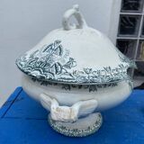 Soupière ancienne en faïence de St Amand décor floral Lebacqz Bouchard