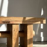 Solid wood bench with openwork base crossed by a cylinder - Mango wood