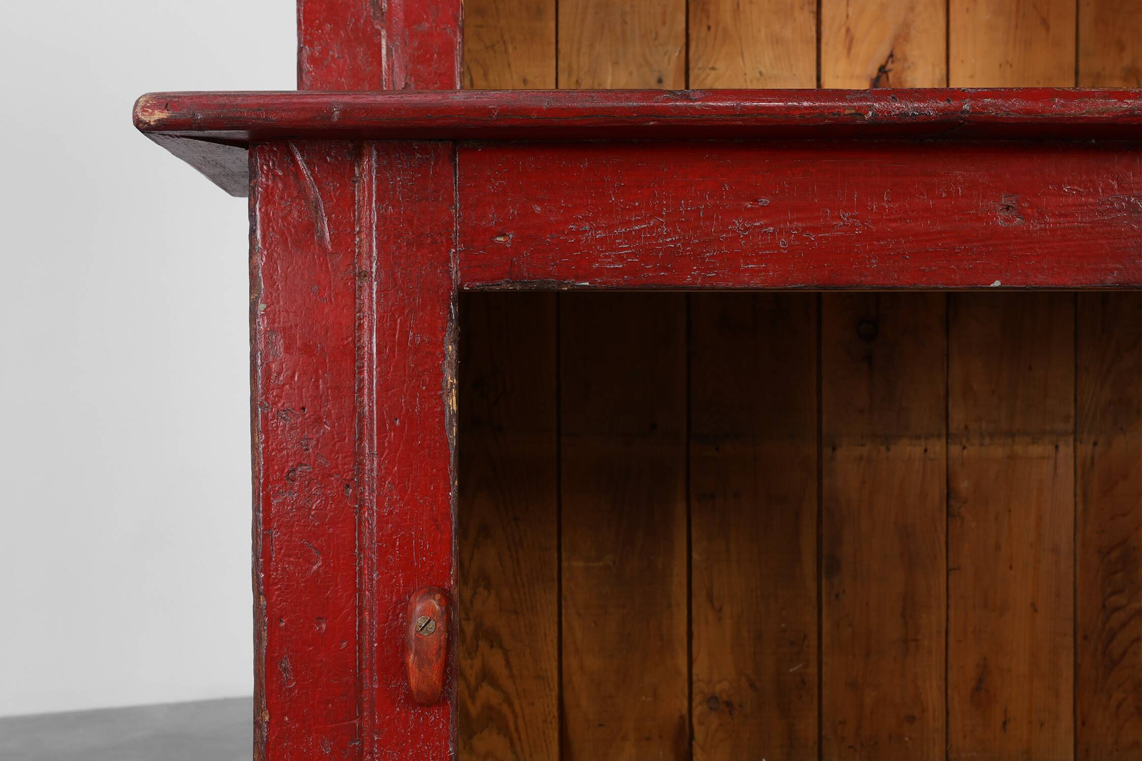 French 19th Century Red‑Painted Stepback Cupboard in Pine