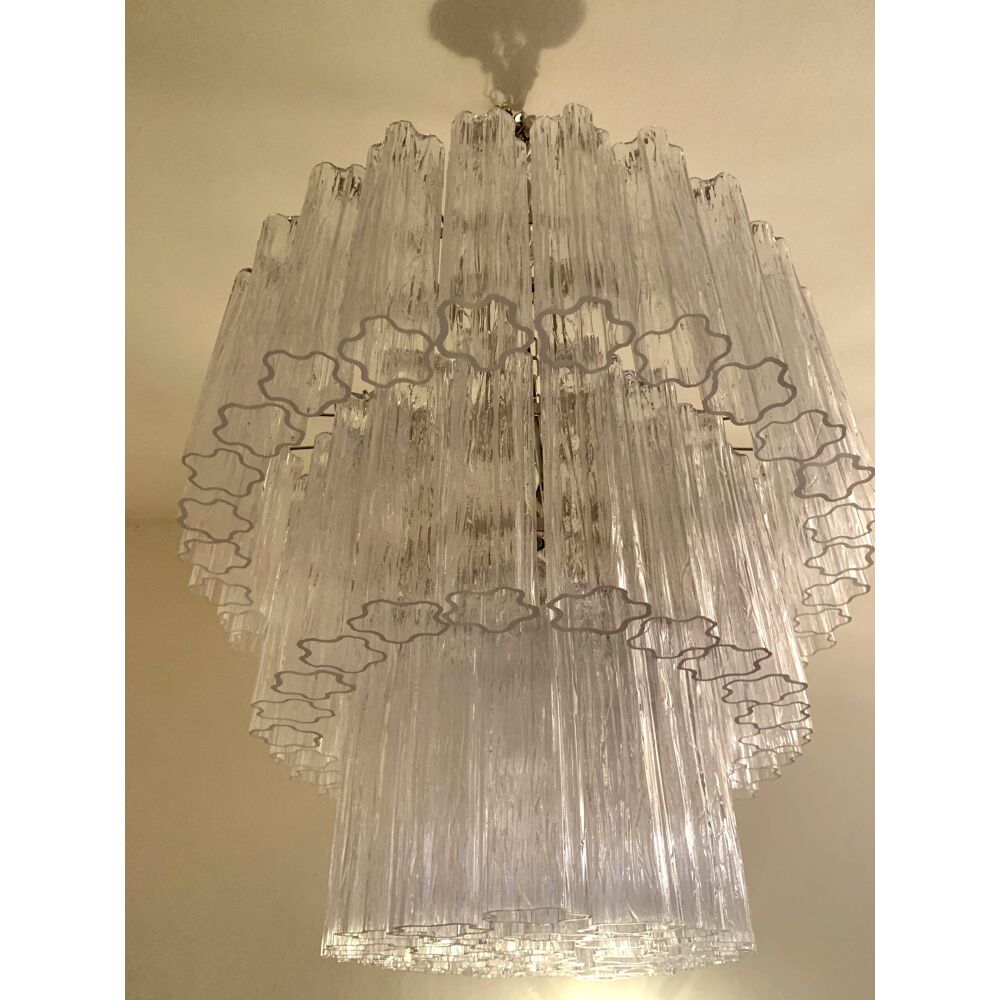 Oval transparent “tronchi” murano glass chandelier