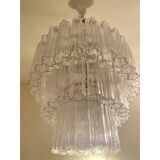 Lustre ovale en verre de murano transparent
