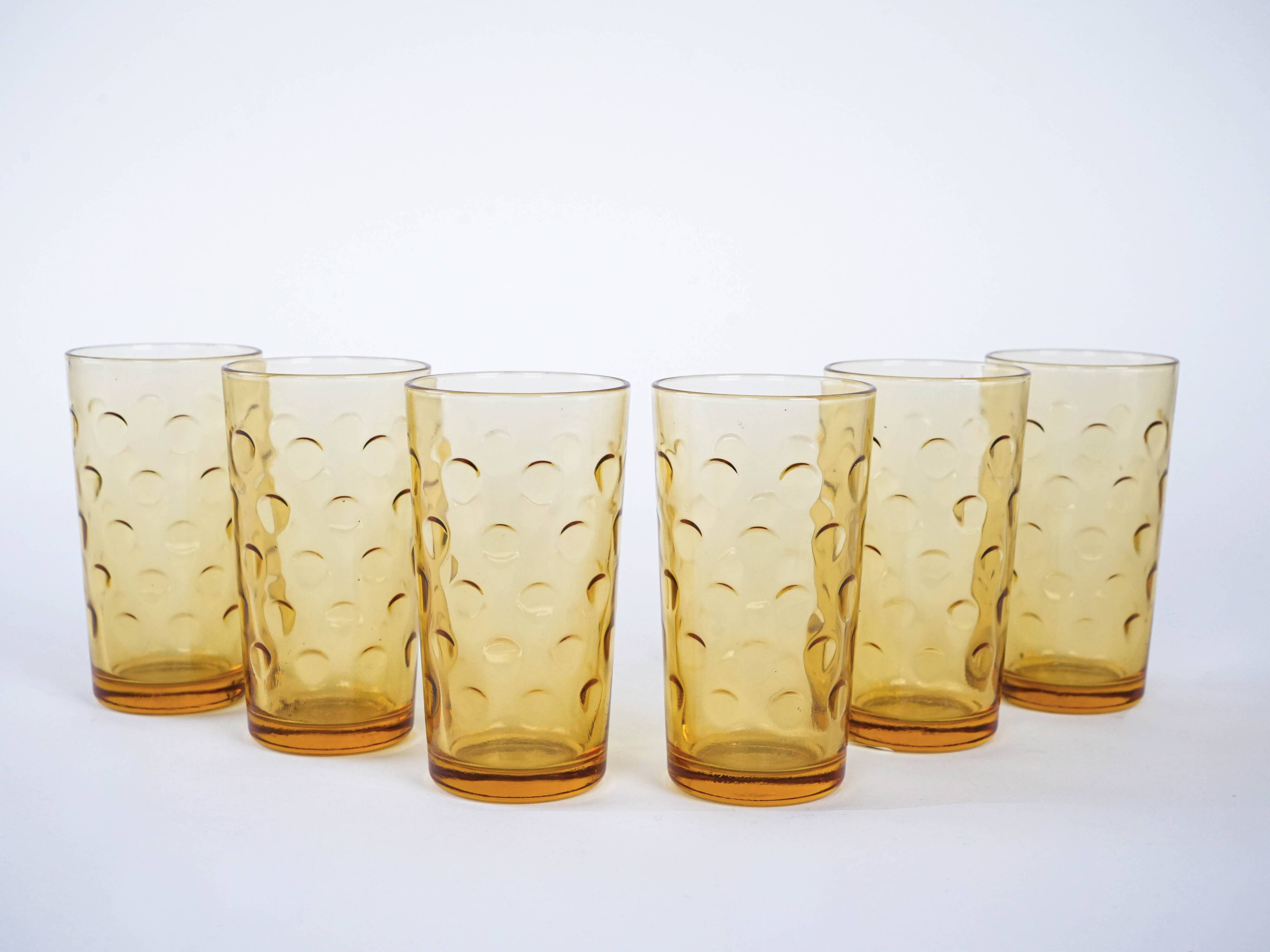 Set of amber glasses, Italian design, 1970s, manufactured in Italy