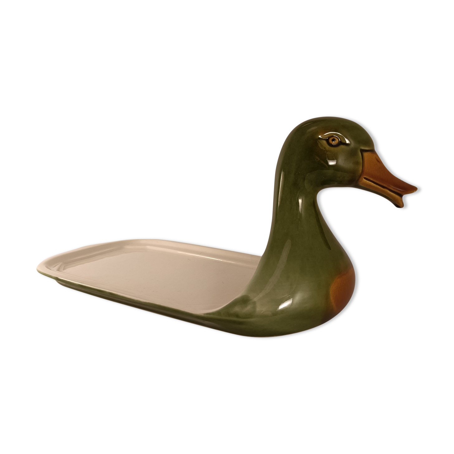 Plat de service fois gras tête canard duck serving dish vintage nöel christmas