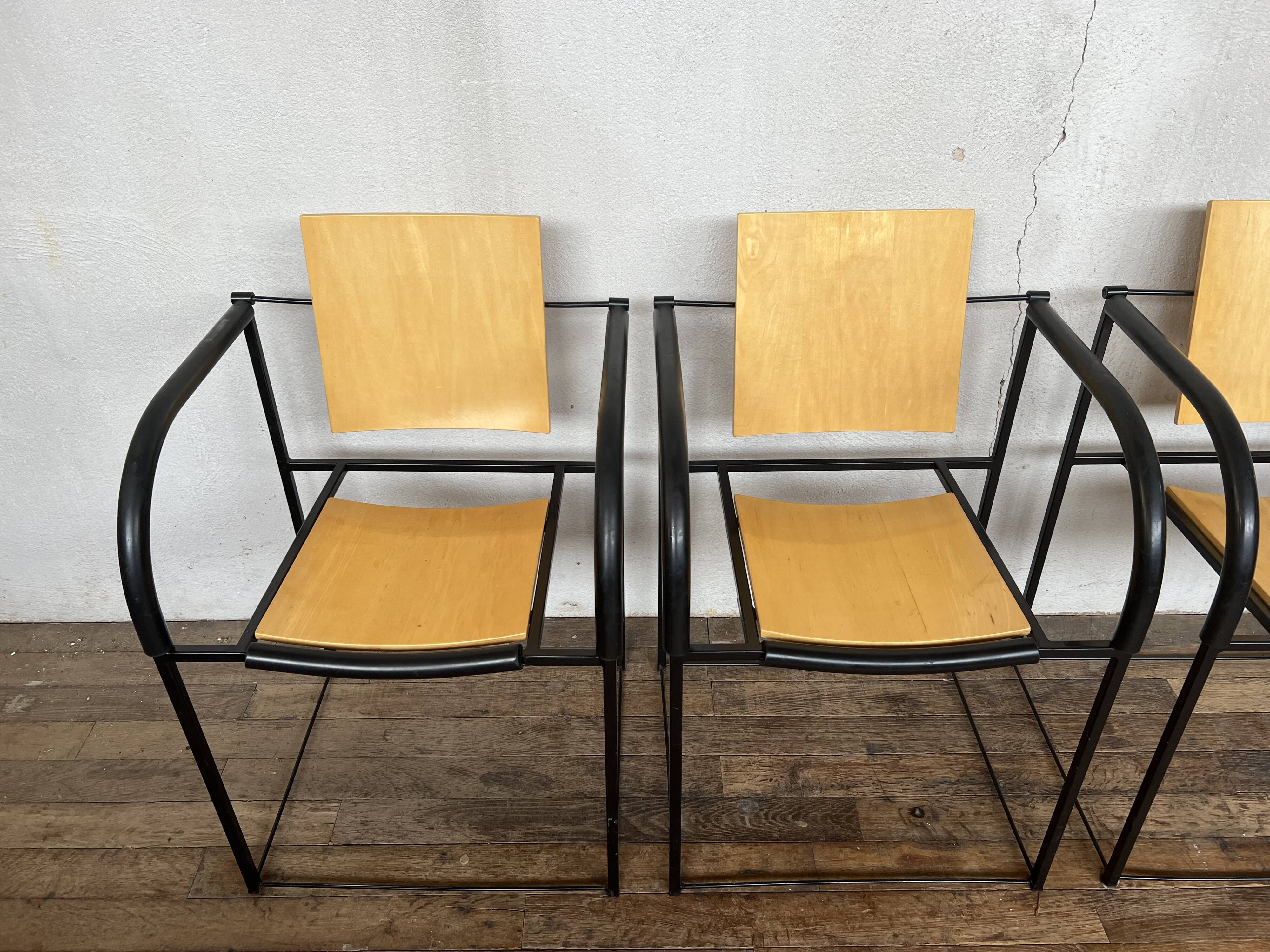 Series of 4 chairs minimalist 1980 design italy