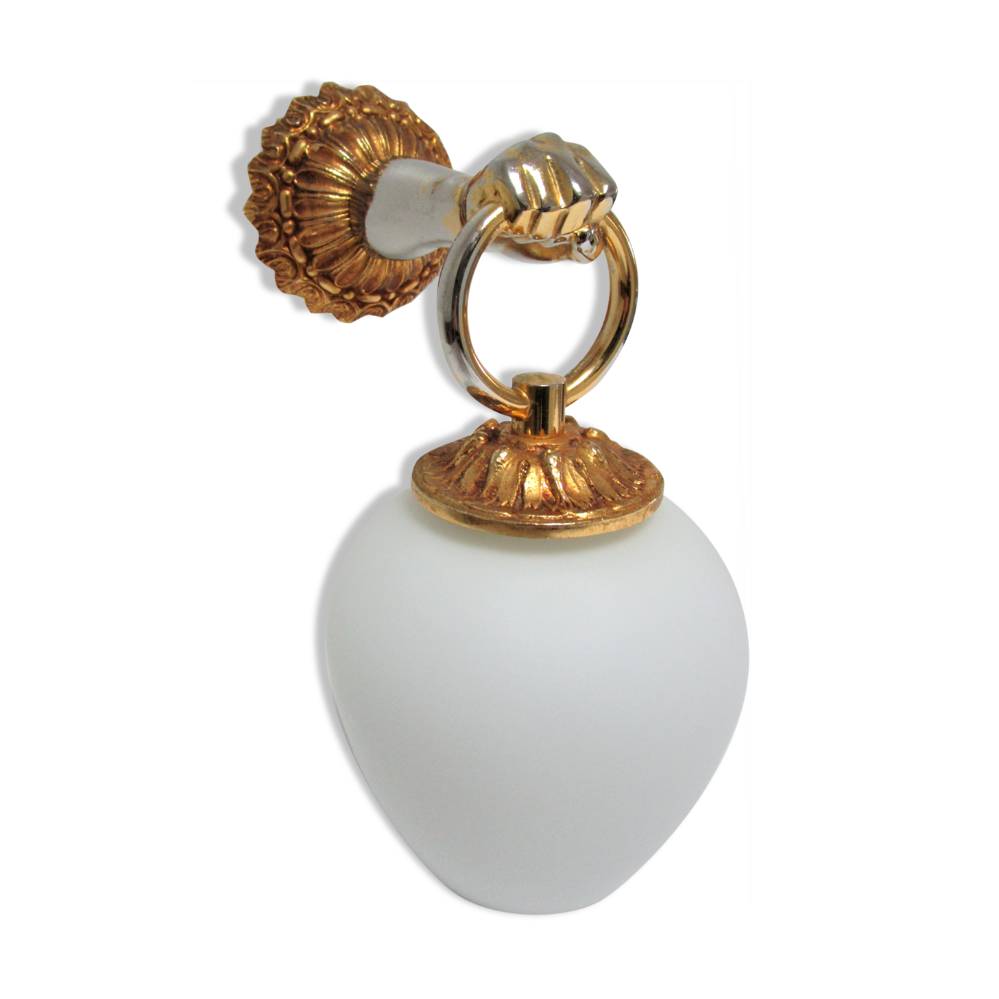 Hand sconce golden metal patinated opaline vintage