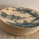 9 dessert plates old chickens, geese and pheasants blue field service Terre de Fer