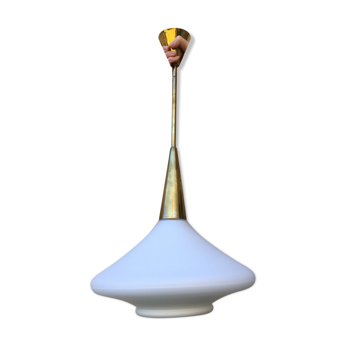 Golden brass white glass hanging