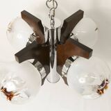 Lustre mazzega Murano 4 boules et teck 1960