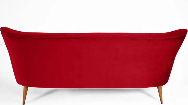 Three-seater velvet canapé in burgundy, Germany 1960s, restored.