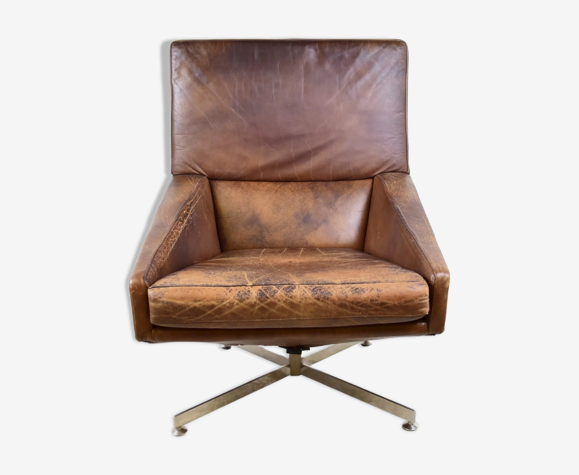 Chaise pivotante en cuir vintage par Beaufort années 1960