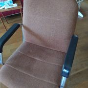 pair of 1970s modernist design armchairs in tweed fabric