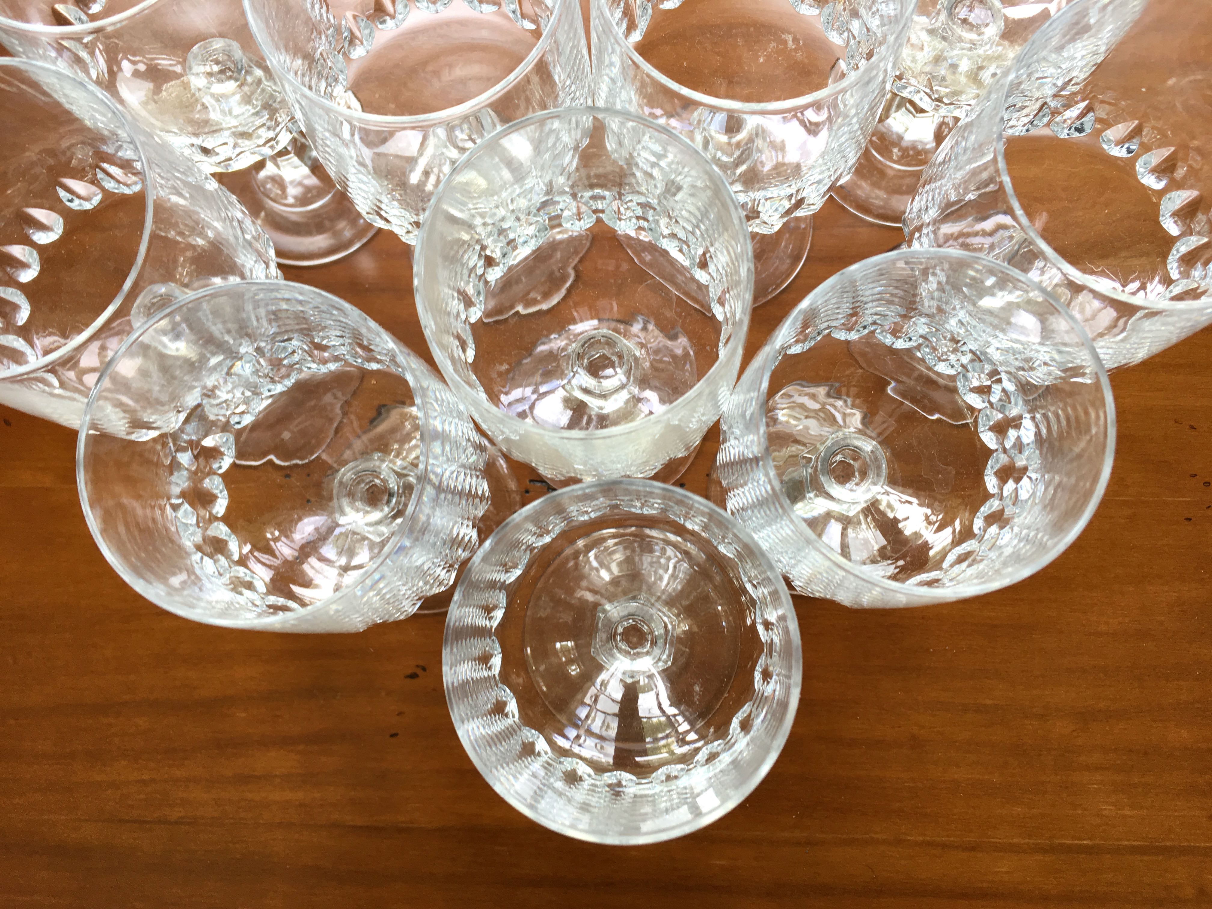 Set of 10 cut crystal wine glasses