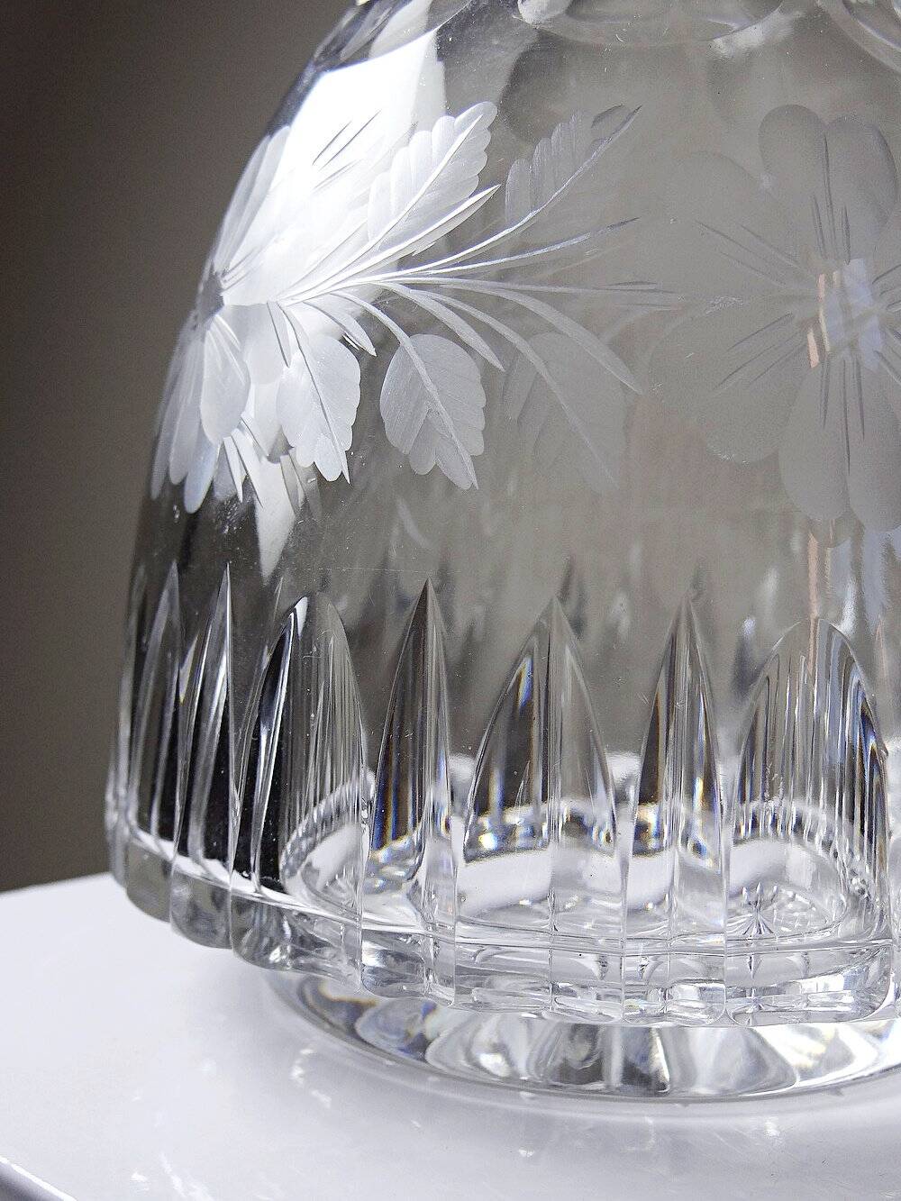 Antique cut and engraved crystal carafe with floral decoration, Bohemia, 19th-20th century.