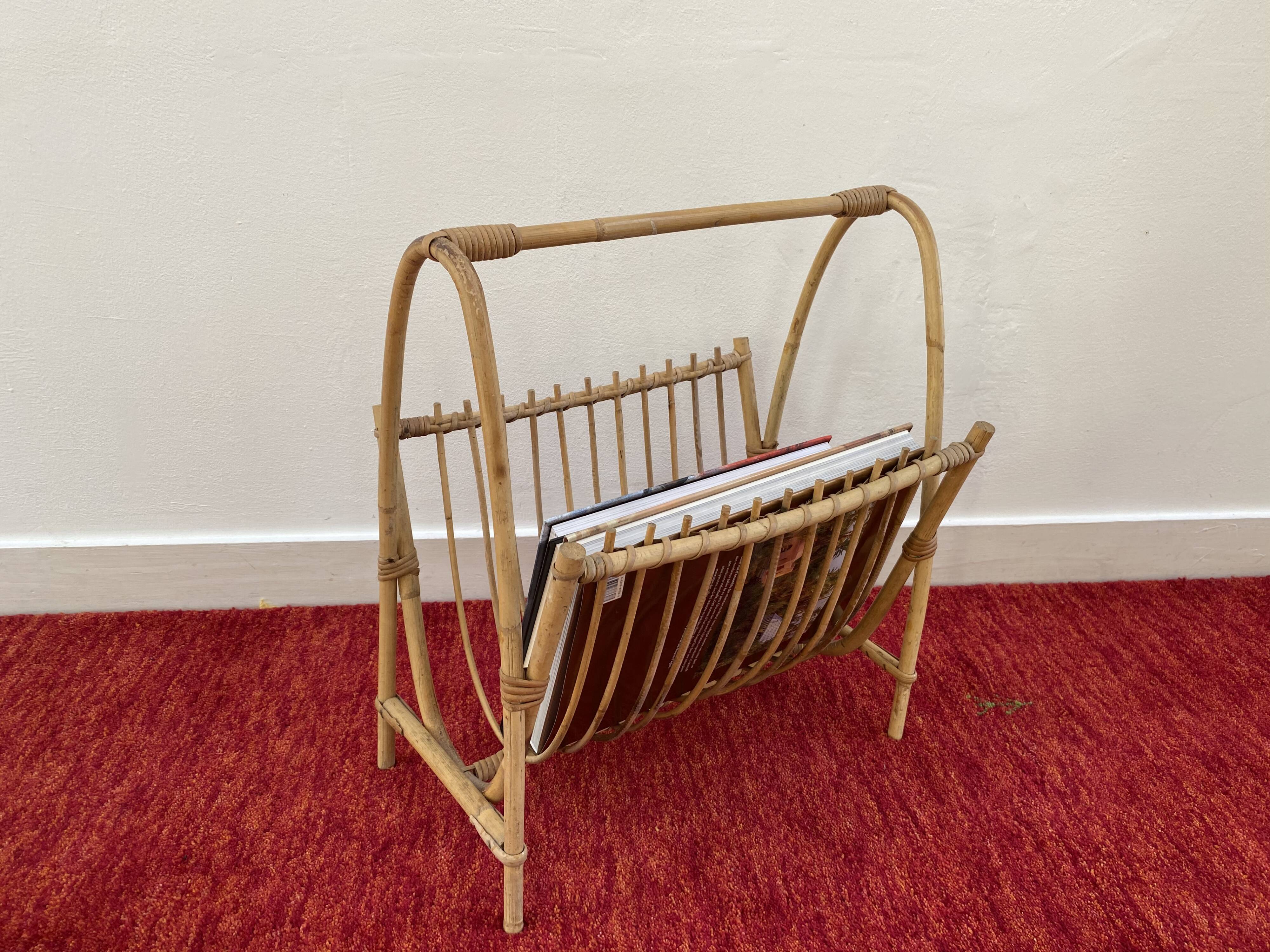Vintage bamboo rattan magazine holder