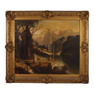 Grand paysage romantique du 19ème siècle