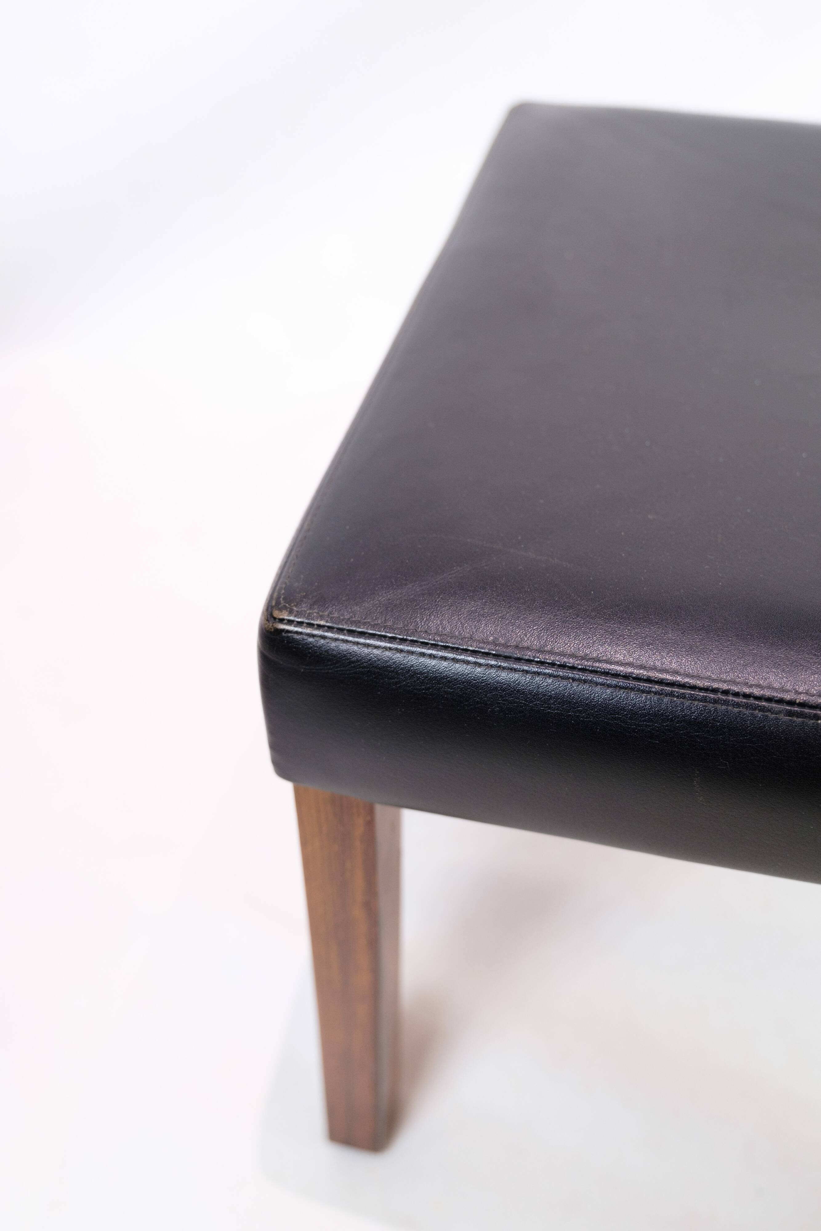 Stool Made In Black Leather & Rosewood Legs, Danish Design From 1960s