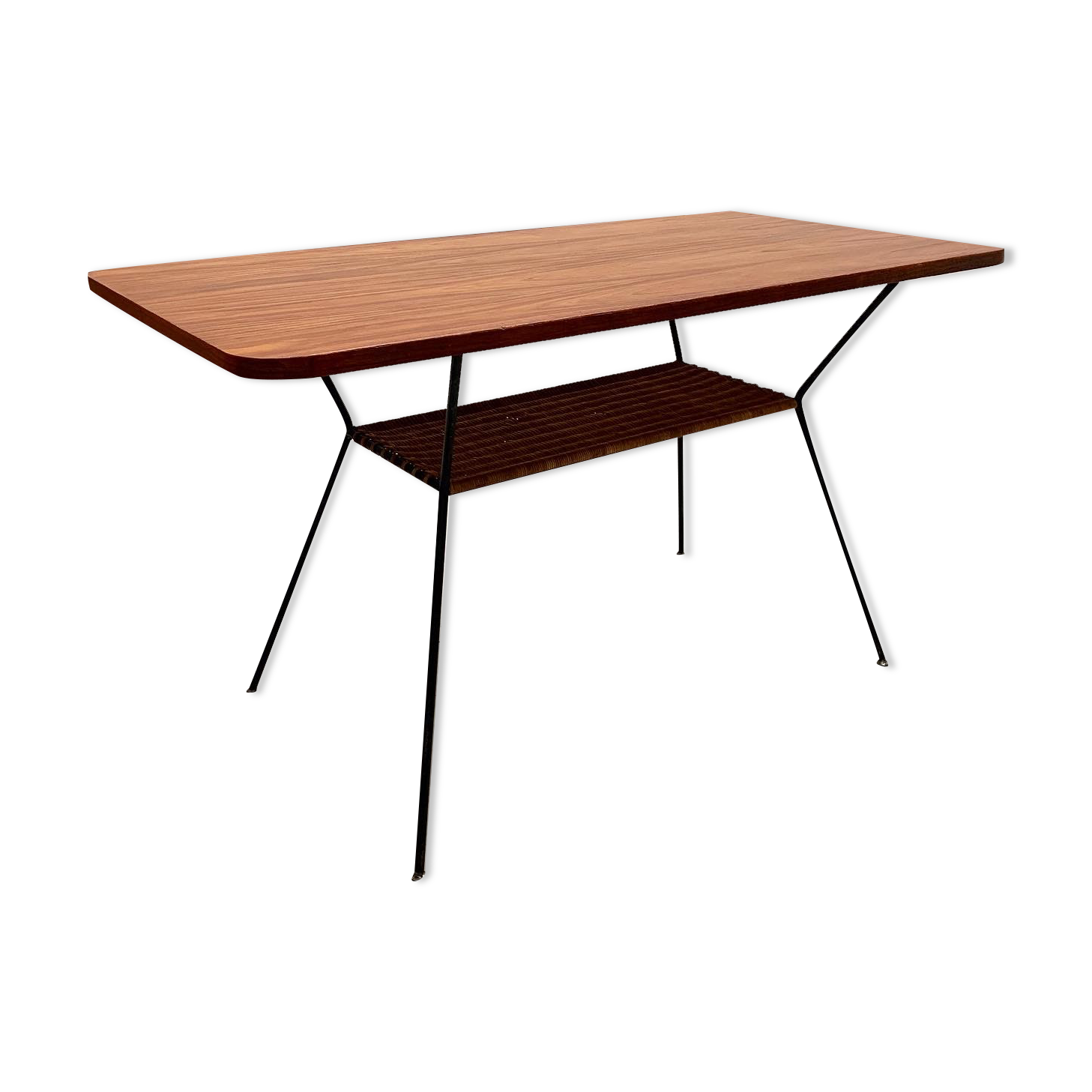 Side table wicker and wood 60s