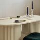 oblong coffee table on 2 fluted bases in light beige
