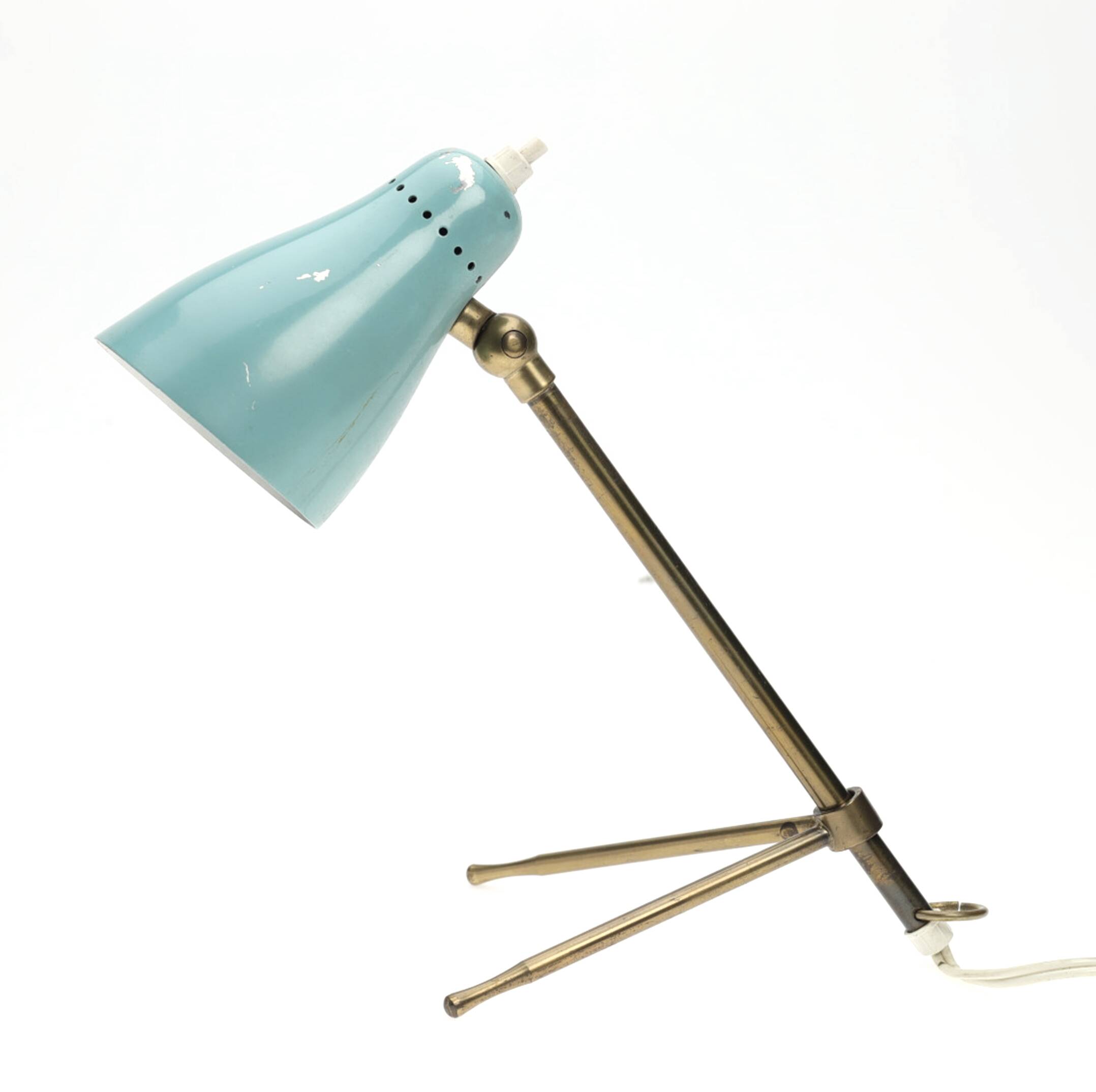 Boris Lacroix. Table lamp/wall light with adjustable arm, brass and lacquered metal.