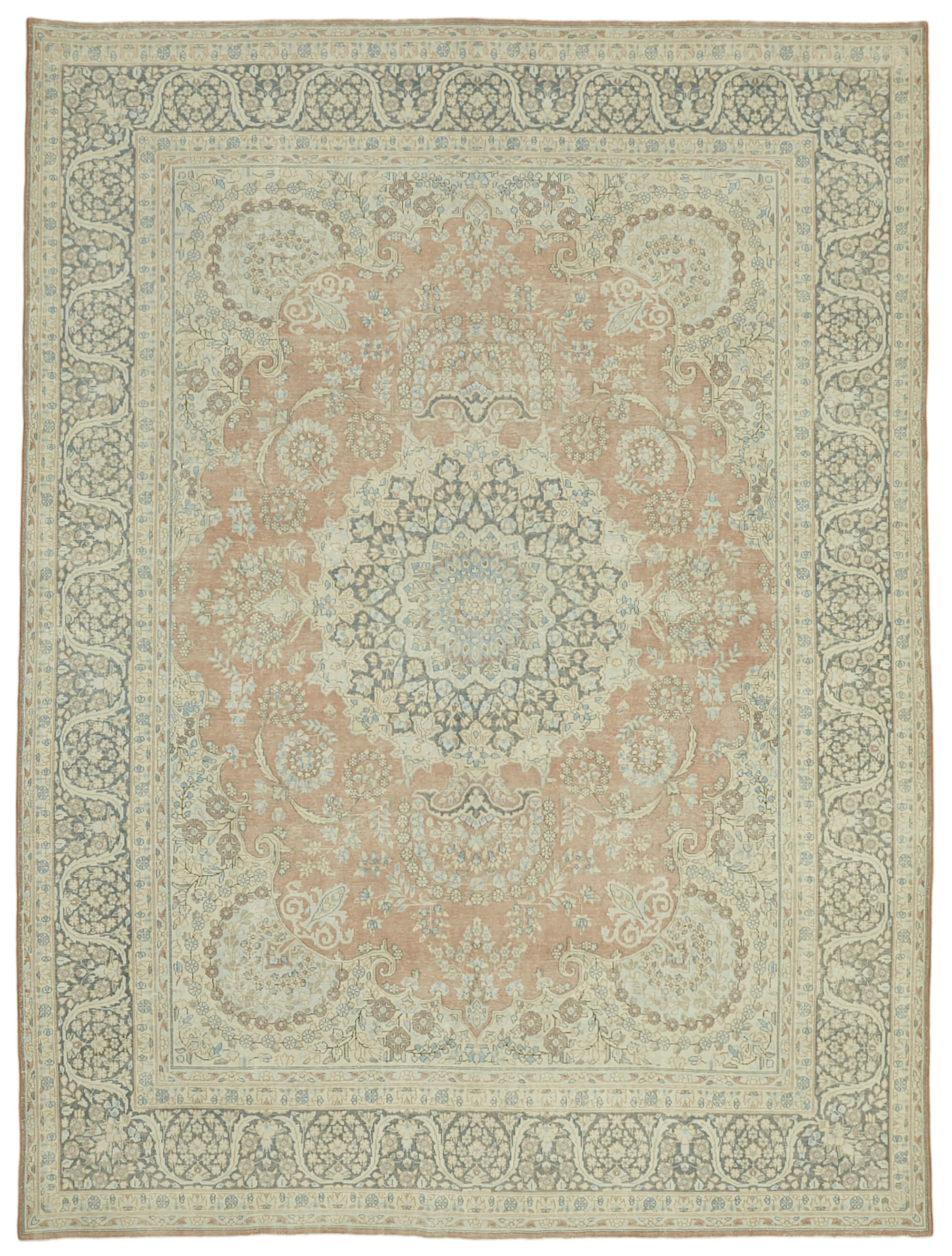 Hand-knotted persian vintage 1970s 290 cm x 390 cm beige wool carpet