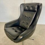 Vintage Danish mid-century black leather swivel chair, 1970s