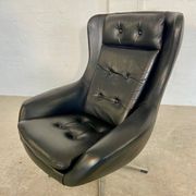 Vintage Danish mid-century black leather swivel chair, 1970s