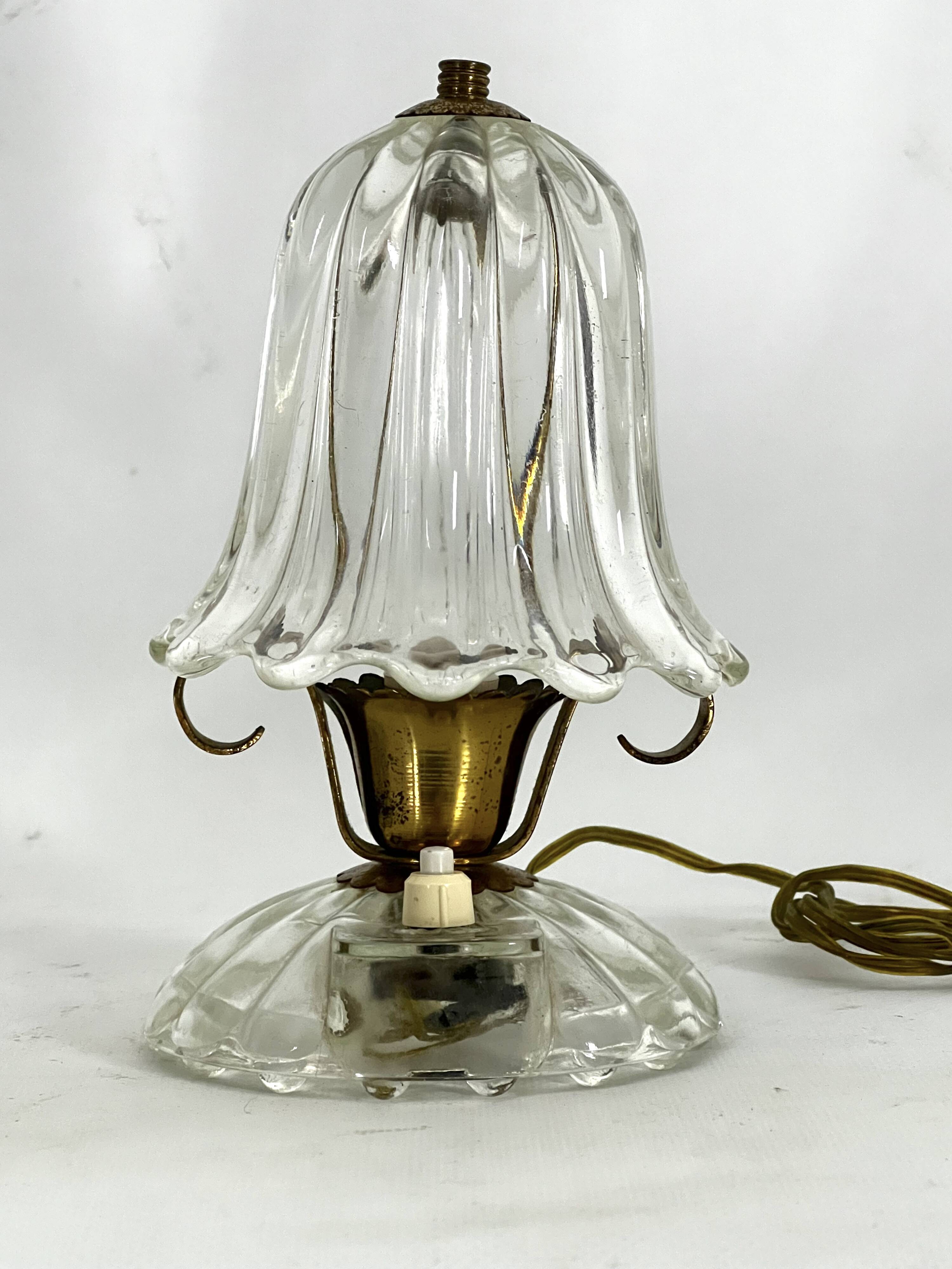 Mid-Century pair of Ercole Barovier Murano glass and brass table lamps. 1940s