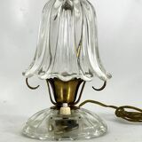 Mid-Century pair of Ercole Barovier Murano glass and brass table lamps. 1940s