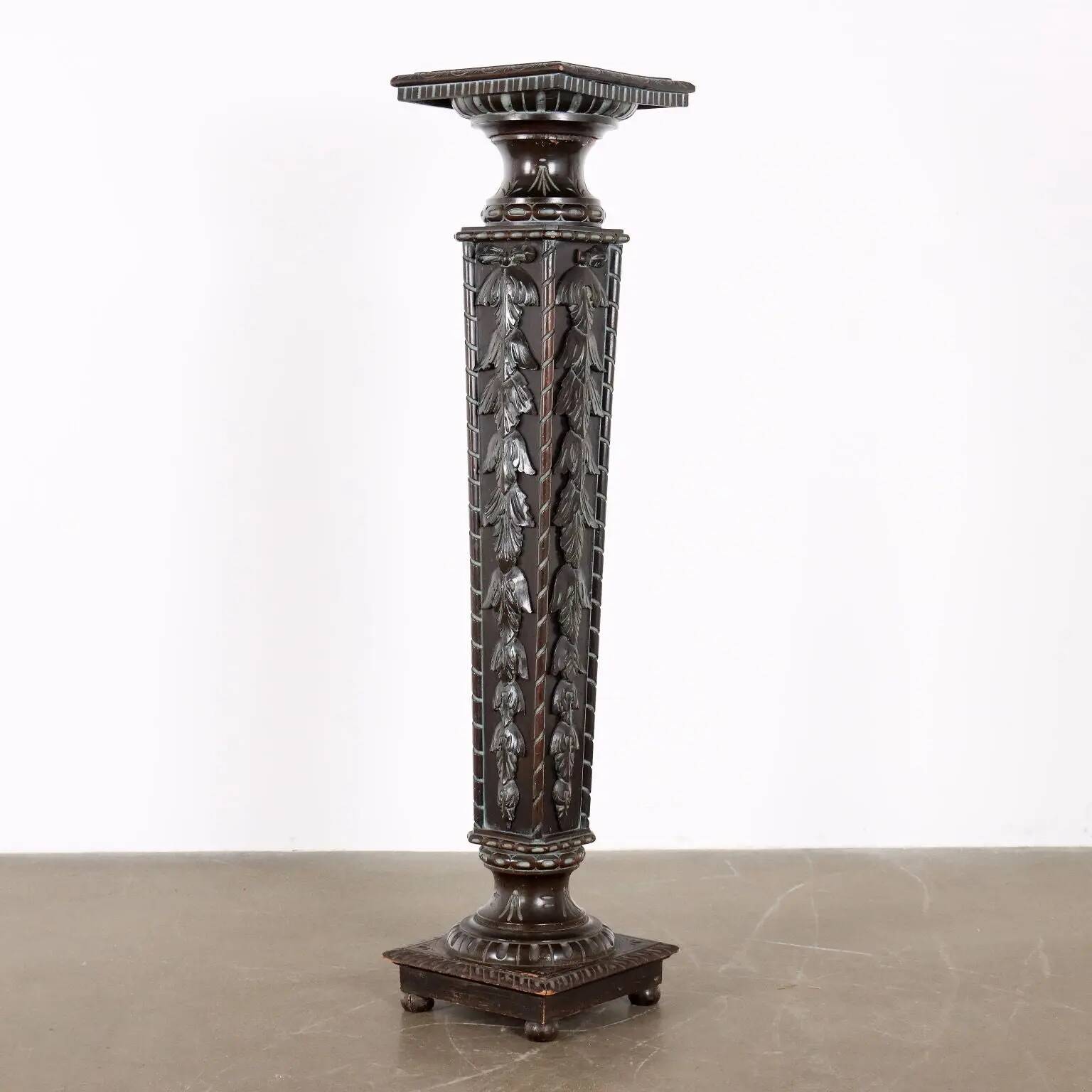 Old neo-Renaissance style column in carved wood Italy 20th Century