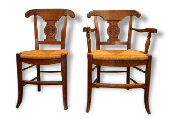 Fauteuil campagnard + chaise en chêne