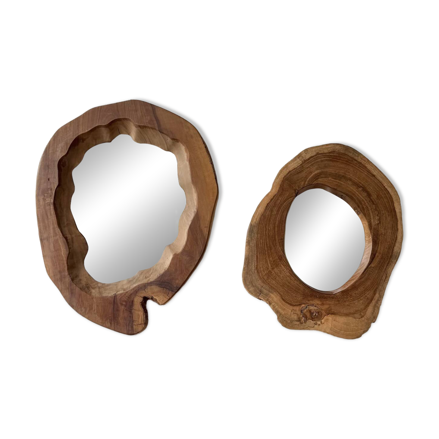 Set of 2 organic brutalist mirrors wood 1950s
