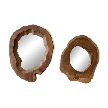 Set de 2 miroirs organiques brutalistes bois années 50