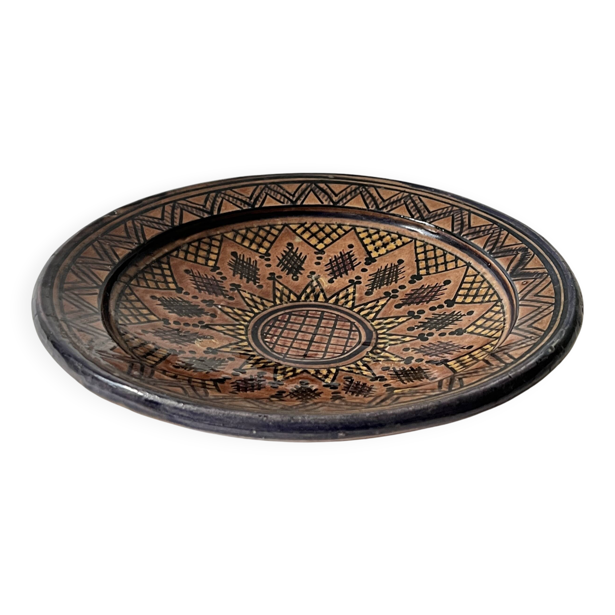 Vintage ceramic pottery salad bowl, signed, Berber work