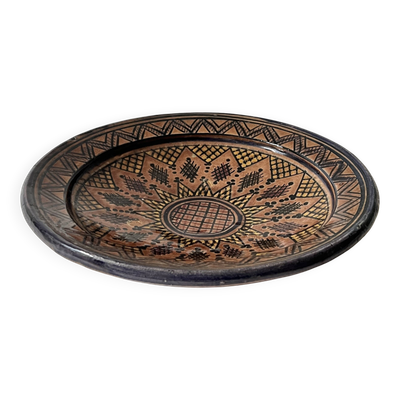 Saladier poterie vintage en céramique signée, travail berbère