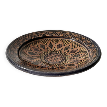 Saladier poterie vintage en céramique signée, travail berbère
