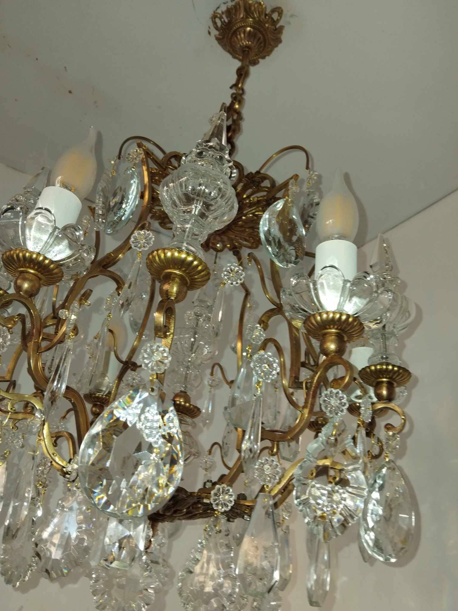 Cage chandelier with 6 light arms and crystal dagger, late 19th century