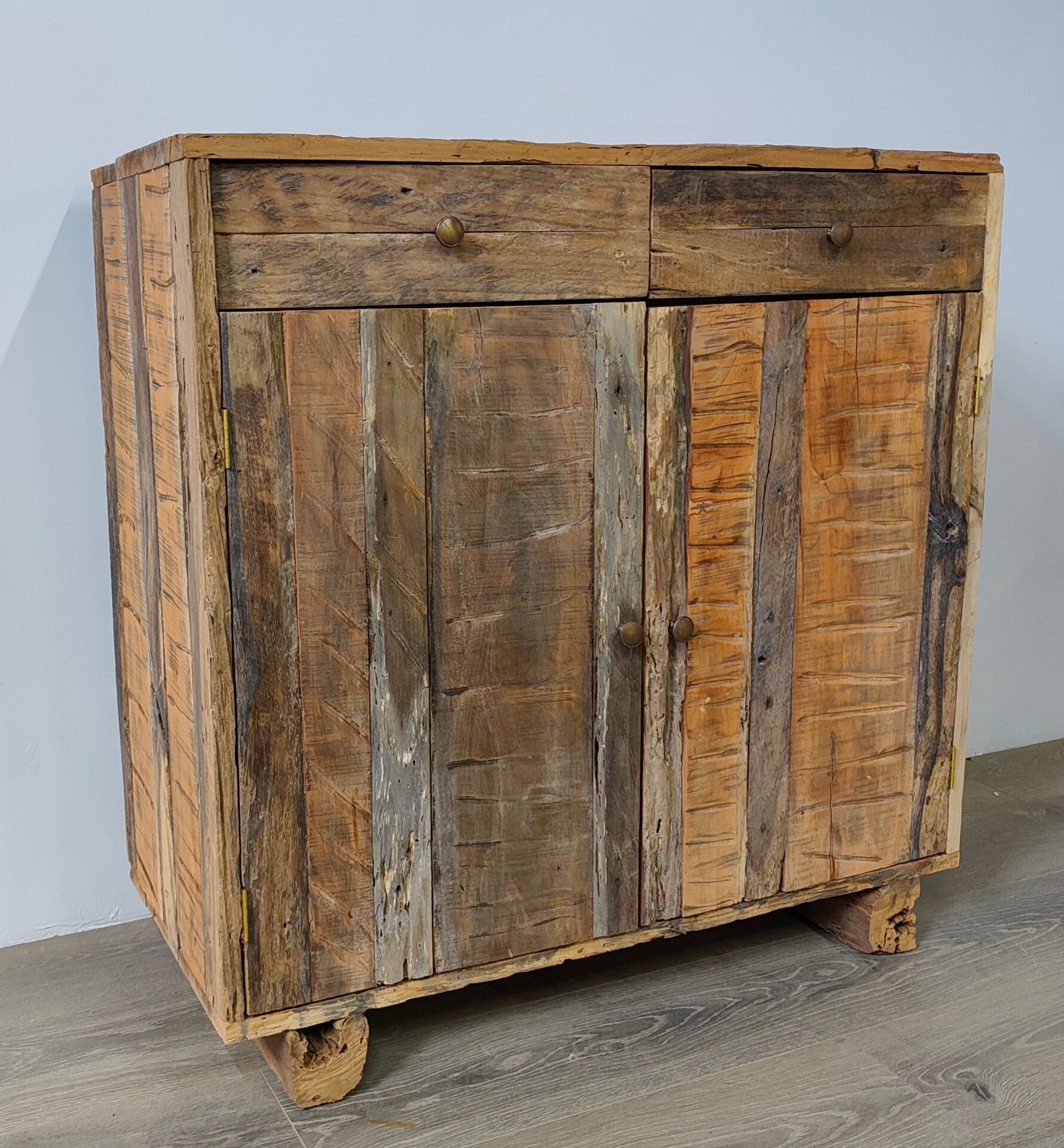 Two-door buffet with two drawers in antique wood.
